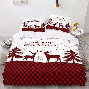 Christmas Bedding Set, Plaid Snowflake Pattern Design, Includes Sheet & Pillowcases, Perfect for Christmas Decorations, Bedroom Bedding Set