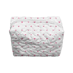 Heart Gaze White Quilted Makeup Bag