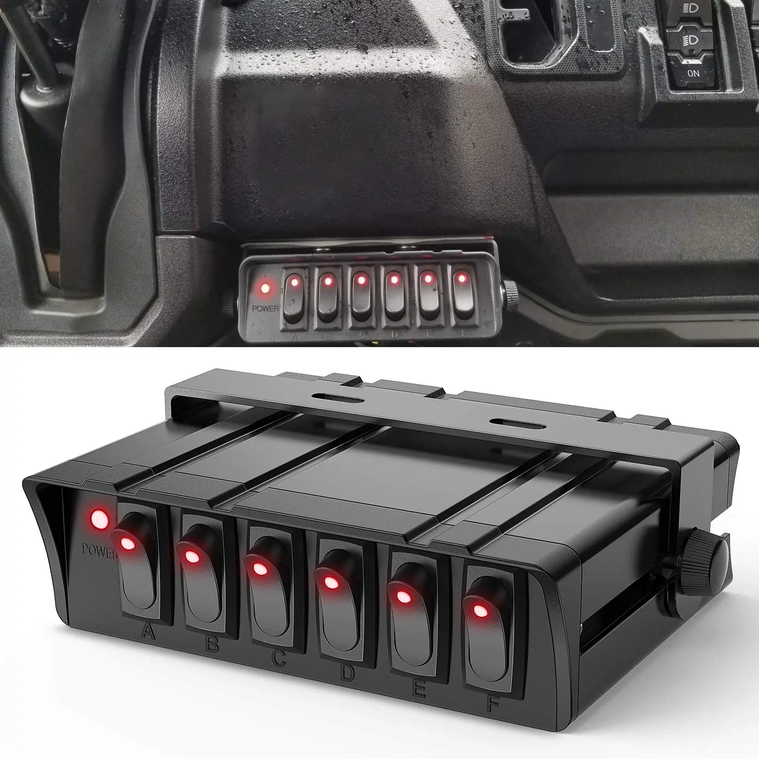Nilight 6-Gang Aluminum Housing Metal Switch Box, 12V-24V 20A SPST Toggle Switch Panel, 60A Max for Automotive Cars & RVs, Easy Install Lighting & LED Light Accessory with Simplified Wiring