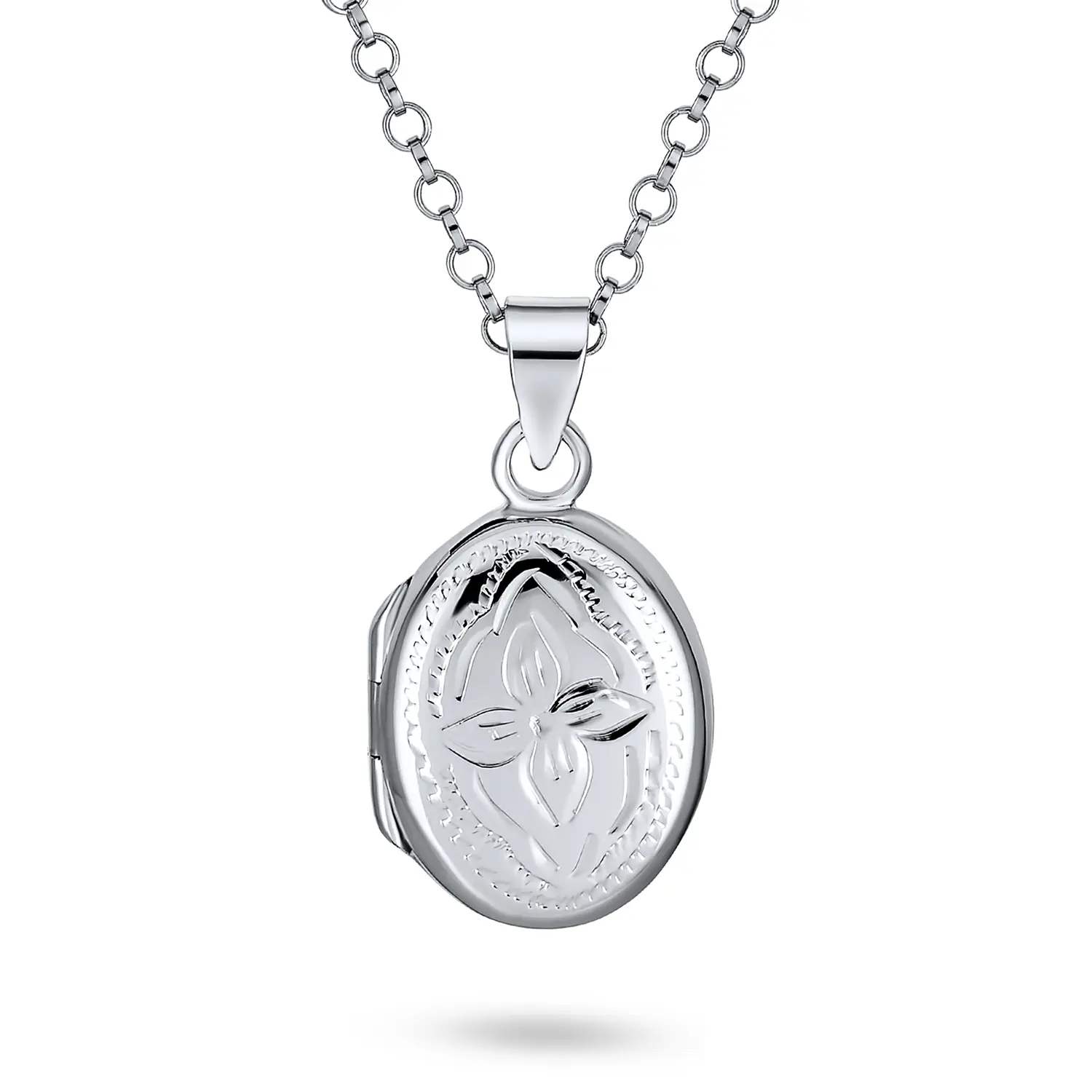 Danity Vintage Style .925 Silver Oval Shape Photo Lockets Pendant Necklace