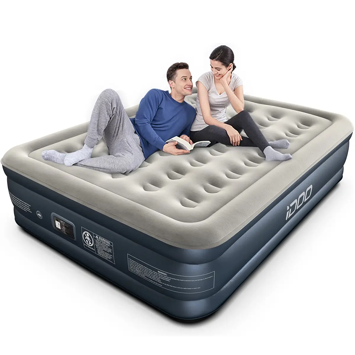 iDOO Queen Air Mattress with Built in Pump, 18 Raised Comfort Blow up Mattress, Upgraded Four Chamber Airbed, Inflatable Mattress for Guests and Home,