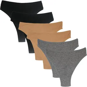 High Waisted Cotton Thongs Underwear For Women Breathable Sport Athletics Panties High Rise Plus Size Multipack