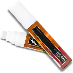 White board Markers - Broad Tip Professional Liquid  Markers - Long Lasting Colors & Easy to Clean (15mm,  White)