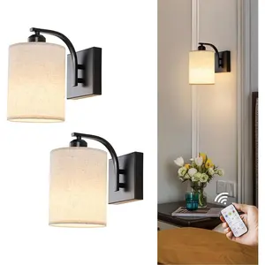 Black Rechargeable Wall Sconces Set of 2 with Remote, Wireless Dimmable Battery Operated LED Wall Lights, Cordless Wall Lighting Lamp Fixture for Bedroom Living Room