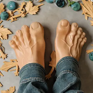 Funny oversized realistic barefoot PVC elastic foldable prank slippers, suitable for Halloween role-playing, party gifts, stage performances, and prank supplies, one size fits all (suitable for sizes 36-42)