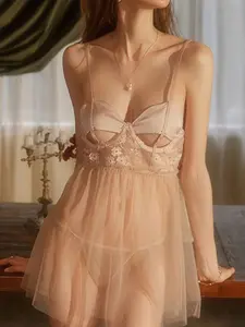 Wicked Open Cup Floral Embroidered Mesh Lingerie