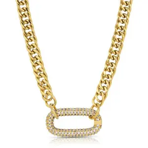 Tewiky Choker Cuban Link Chain Necklace with Zircon Clasp for Men Women，Trendy Cuban Necklace For Women Gift 16 Inch Back To School
