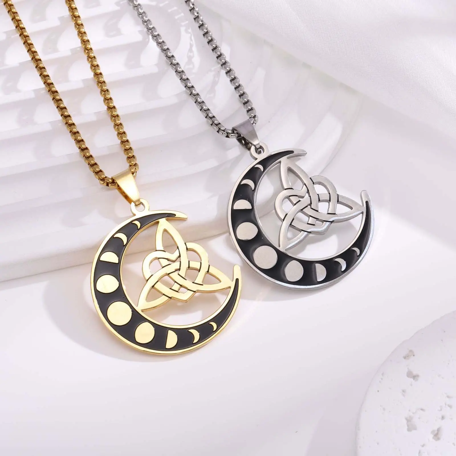 Stainless Steel Celtic Knot Jewelry  Moon Star Heart Protection Pendant  Personalized Necklace for Men & Women