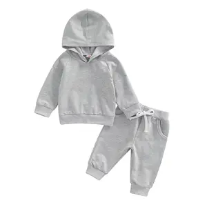 Toddler Baby Boy Long Sleeve Solid Hoodies Sweatshirt Pants Outfit Set 2 Piece Sweatsuit Fall Clothes
