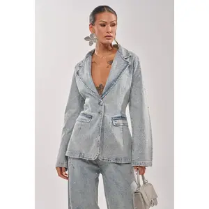 LIGHTS OUT RHINESTONE DENIM BLAZER