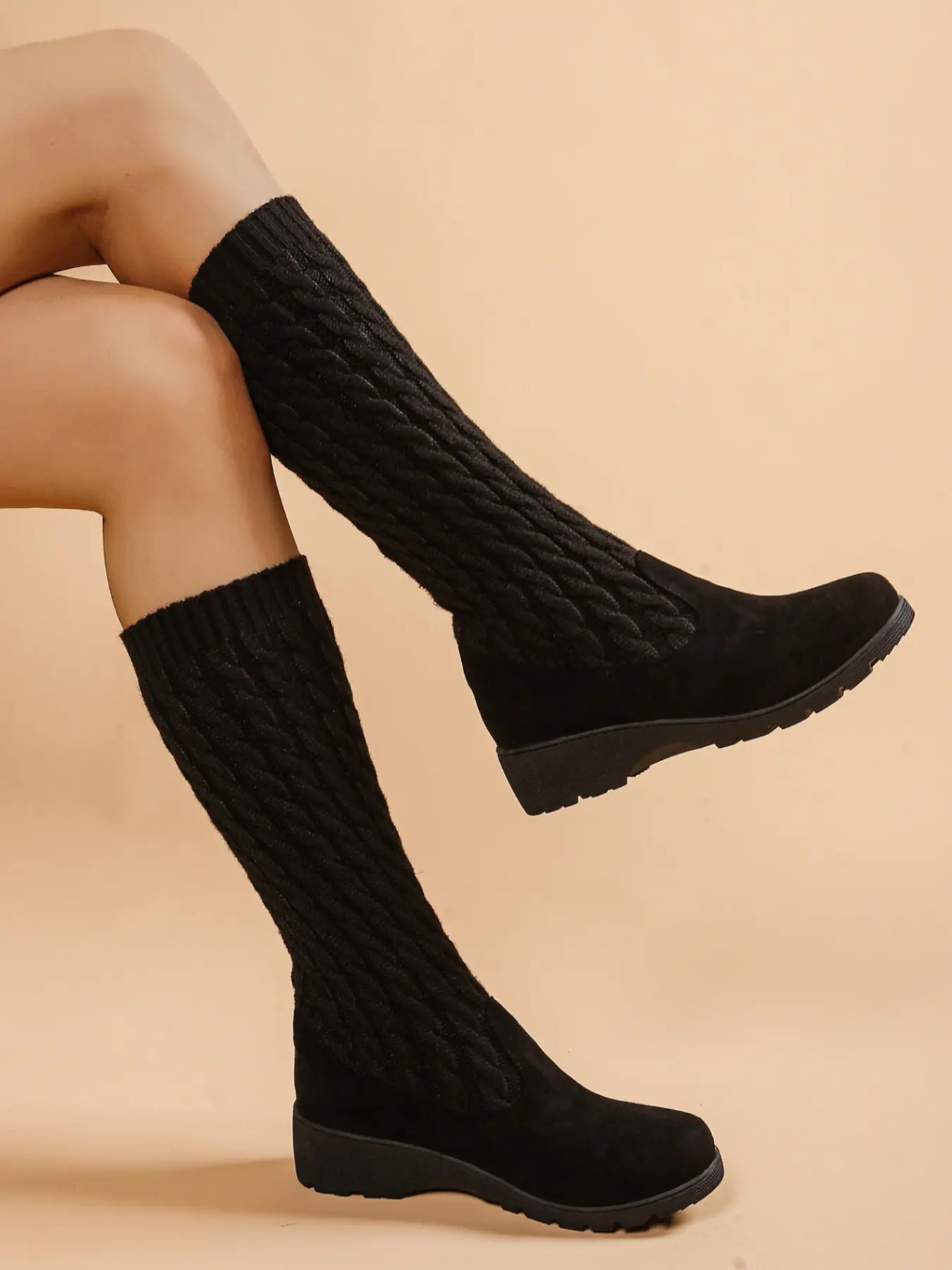 Women's Knitted Sock Boots, Stretchy Comfortable Mid-Calf Boots, Winter Boots, Casual Boots, Fashionable Boots, Stylish Footwear for All-Day Wear, Cozy and Chic Design
