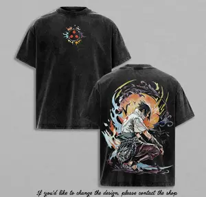 Sasuke Uchiha Vintage Washed Oversized Tee _ Eternal Mangekyo Sharingan Graphic Shirt _ Fire & Shadow Anime Streetwear _ Naruto Inspired Design _ Gift for Anime & Manga Fans