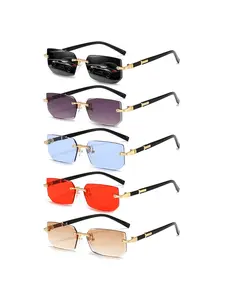 5 pairs of frameless gradient color sunglasses, Trendy beach eyewear, stylish metal design, trend men's and women's glasses, with multiple colors to choose from, metal legs enhance durability, perfect choice for outdoor activities, Summer sunglasses