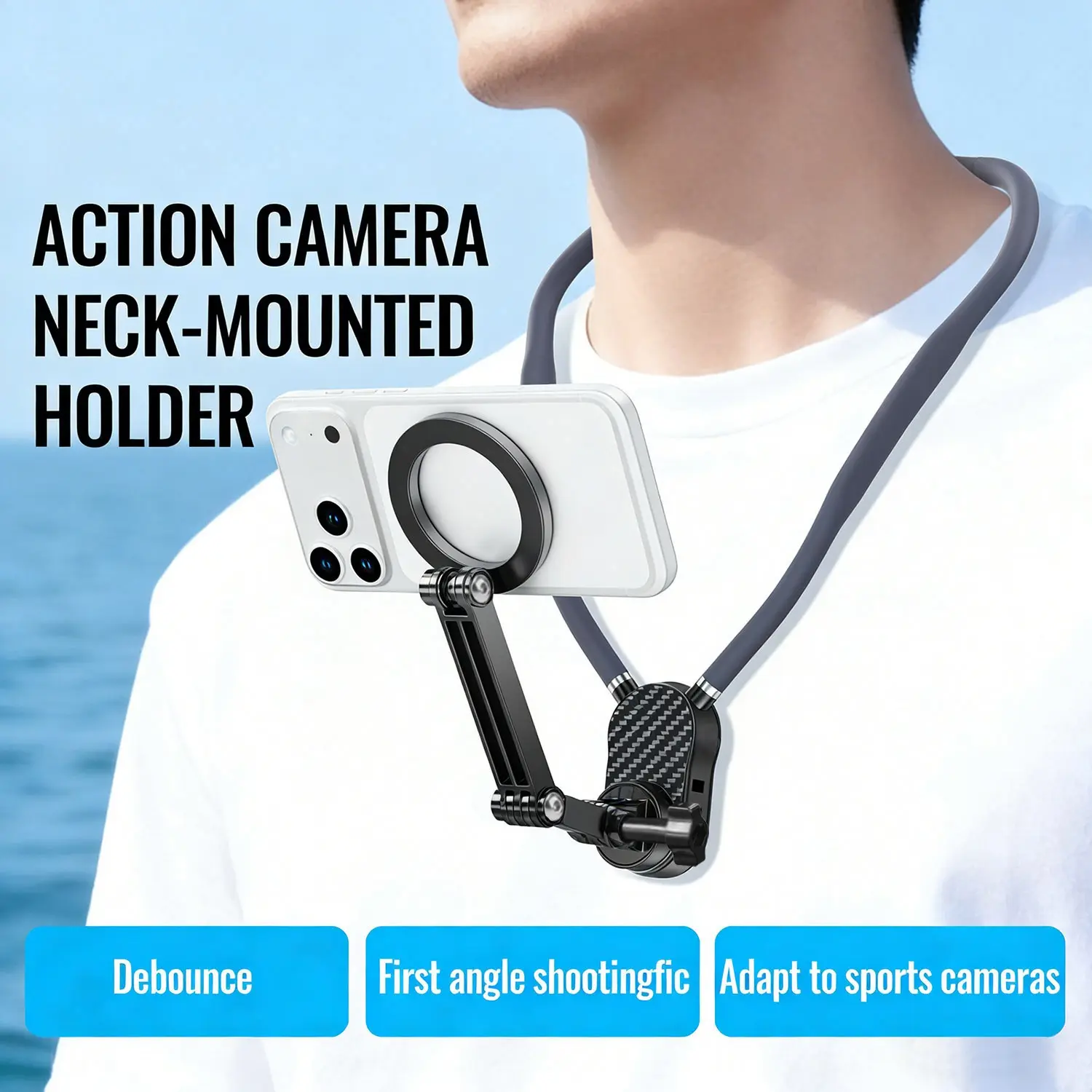Magnetic Neck Mount for Phones - Magnetic Mobile Mount, Hands-Free POV/Vlog Holder, Phone Grip Holder, Chest Strap for iPhone 17 16 15 14 , Android, and Smartphone Accessories