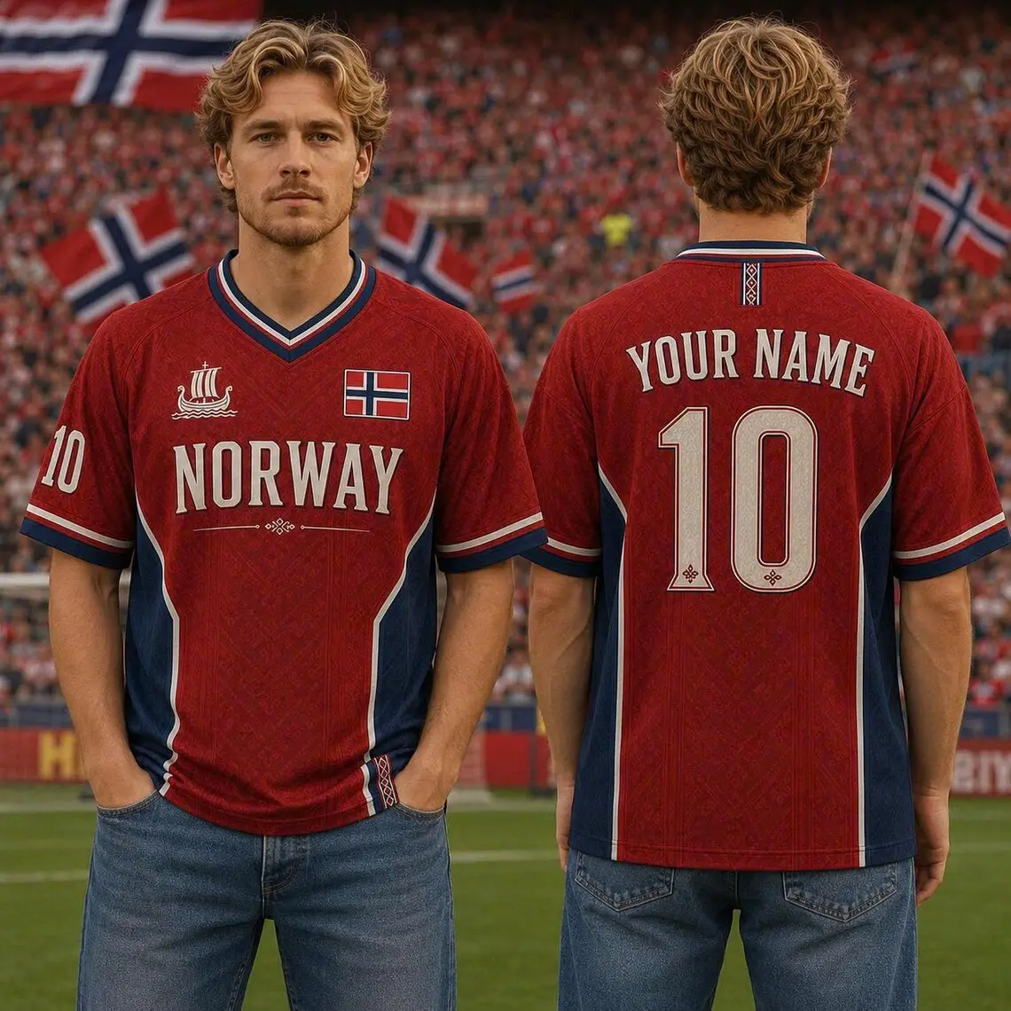 Norway Soccer Mesh Jersey, Custom Name Number Football Shirt, Red Nordic Fan Apparel, Scandinavian Sports Gift