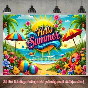 Summervibes 2D Flat, 2D Flat - 2D Flat, 2D Flat - Custom Text Summer Party Essential Backdrop, Eye-Catching And Vibrant Party Banner, Easily Create a Lively Summer Party with Colorful Vinyl Material