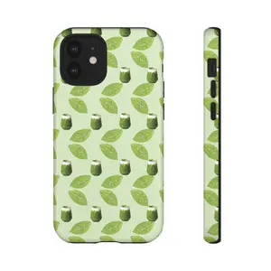 Green Matcha Pattern Phone Case Matcha Drink Art Design Cute Leaf Pattern for iPhone 17,16,15,14,13,12,11 and Samsung S25,S24,S23,S22,S21