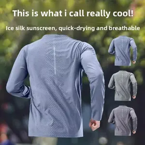 Men's Ice Silk Sporty Sports Top, Summer Thin Quick-Drying Sunscreen Breathable Long-Sleeved Shirt for Running, Fitness Training, Sporty Sports Tops