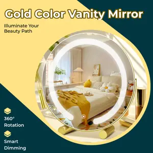 Gold Vanity Mirror, 12 Inch Makeup Mirror with Lights, Large Lighted Vanity Mirror, Light Up Mirror with Smart Touch  Dimmable, Tabletop, 360° Rotation Aluminium