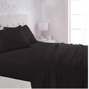 Amazon Basics Lightweight Super Soft Easy Care Microfiber 4-Piece Bed Sheet Set with 14-Inch Deep Pockets, Queen Size, Black, Solid
