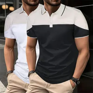 Men’s two-piece slim-fit color-block polo shirts made from stretchy moisture-wicking fabric, featuring a color-block design—ideal for golf, fitness, business, and everyday wear.