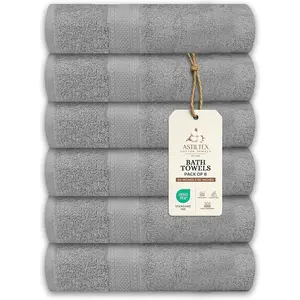 Large Bath Towels Pack of 6 – 24" x 50", 100% Cotton Terry – Soft, Quick-Dry & Highly Absorbent – Light Grey Towels for Bathroom, Spa, Shower, Pool & Daily Use