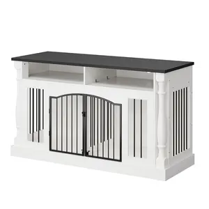 63" Furniture Style Double Dog Crate with Storage Drawers, Roman Column Dog Kennel for 2 Large/Medium Dogs, Heavy Duty Dog Cage TV Stand for 65 Inch TV
