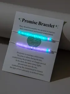 2pcs Y2K Luminous Beaded Bracelet, Friendship Couple Bracelet, Boho Style Jewelry Adjustable String Bracelet for Women & Girls