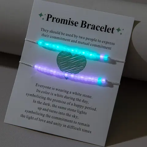 2pcs Y2K Luminous Beaded Bracelet, Friendship Couple Bracelet, Boho Style Jewelry Adjustable String Bracelet for Women & Girls, Stackable Bracelets, Bohemian Bracelets, Stacked Bracelets