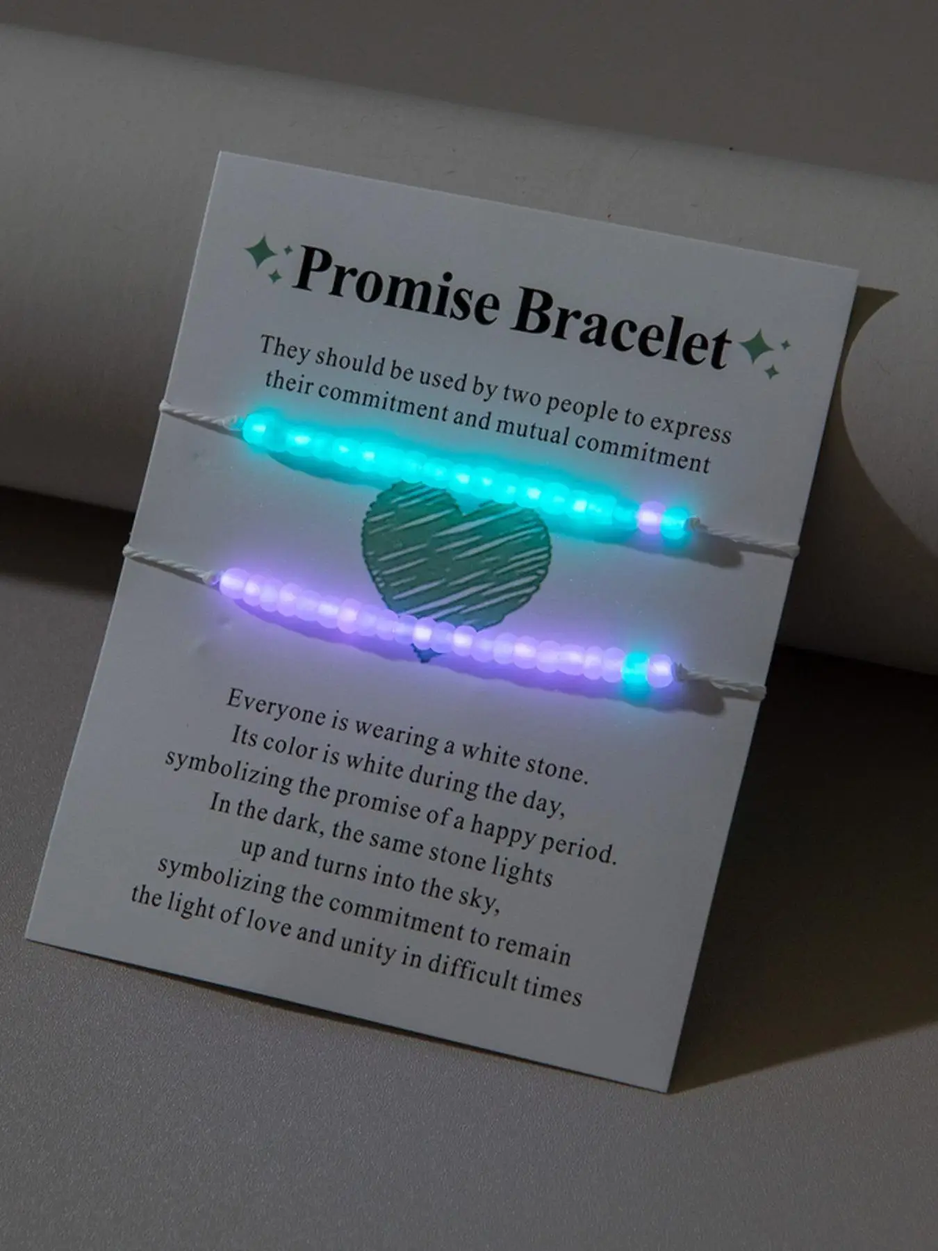 2pcs Y2K Luminous Beaded Bracelet, Friendship Couple Bracelet, Boho Style Adjustable String Bracelet for Women & Girls