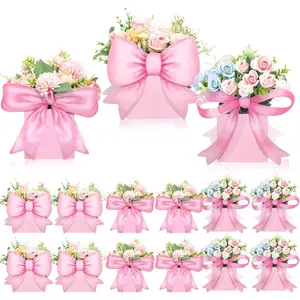 12 Sets Baby Shower Flower Centerpieces for Tables Elephant Bear Pink Bow Baby Shower Table Decorations 3D Boxes for Boys Girls Birthday Gender Reveal Tea Party Supplies(Pink Bow)