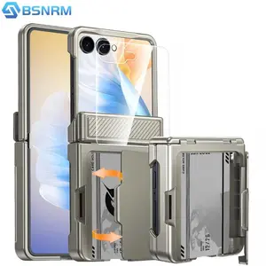 BSNRM For Samsung Galaxy Z Flip 7/Z Flip 6 Wallet Case, RFID Blocking Card Holder Phone Case with Hinge Protection, Tempered Glass Screen Cover, Slim Shockproof Protective Flip Case