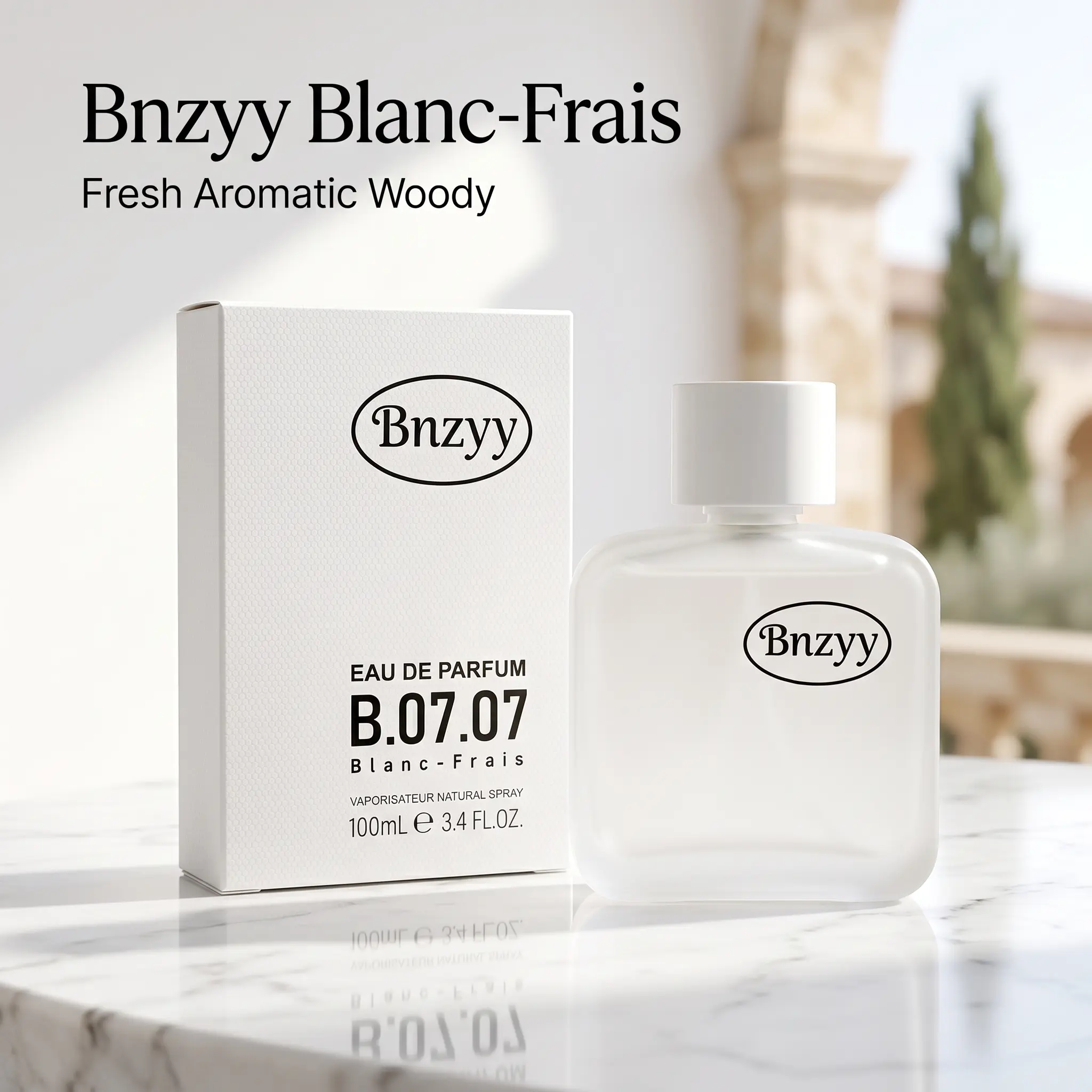 Bnzyy Blanc-Frais Cologne for Men, Fresh Aromatic Woody Fragrance with Grapefruit, Cardamom, Vetiver & Suede Notes, Clean Everyday Signature Scent, Long Lasting Eau de Parfum