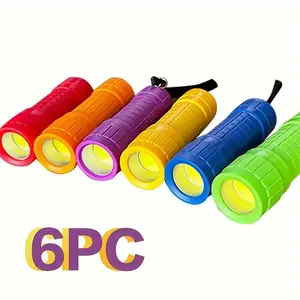 6 Pack Plastic Small Mini LED Flashlight COB Flashlights For Kids 100 Lumen With Batteries High CRI For Bright Flash Light Party Favors Christmas Gifts Stocking Stuffers