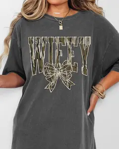 Wifey Camo Hunting Shirt Unisex Apparel Relaxed Fit Printed in the USA Casual Comfort Cotton Top Athletic Boho Chic Crew Neck Short Sleeve Tee for Summer