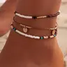 September Laurel  3pcs Boho Style Beaded Anklets, New Style Adjustable Beaded Layers Chain Anklet for Women & Girls, Fashionable Body Jewelry for Beach Party Vacation