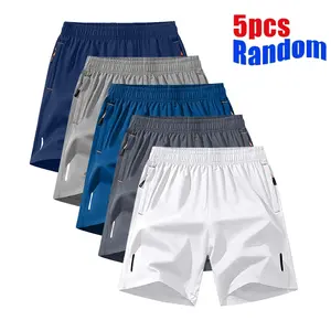 Men's Ice Silk Quick-Dry Sports Shorts - Breathable, moisture-wicking fabric with drawstring waistband and zippered pockets, lightweight and durable, suitable for running, basketball, training; solid color design, breathable material, five-point shorts fo