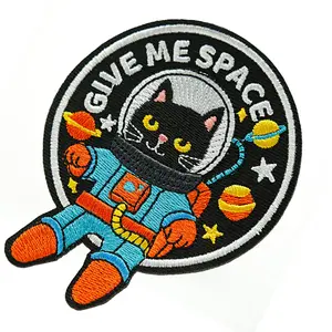 1 Count GIVE ME SPACE Funny Cartoon Cat Iron on Patches, Cute Cat Embroidered Morale Patch, DIY Appliques for Backpacks, Trucker Hats, Lunch Bags, Vests, Jackets, Pet Lovers