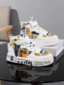 Casual Sneakers, Trendy High Top, Fashion Colorblock Design, Velcro Closure, Preppy Style Letter Board Shoes for All Seasons