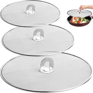 3-Piece Splatter Screen Set for Frying Pans, 13"/11.4"/9.8", Stainless Steel Grease Guard, Ultra-Fine Mesh Lid, Fold-Flat Design, Durable