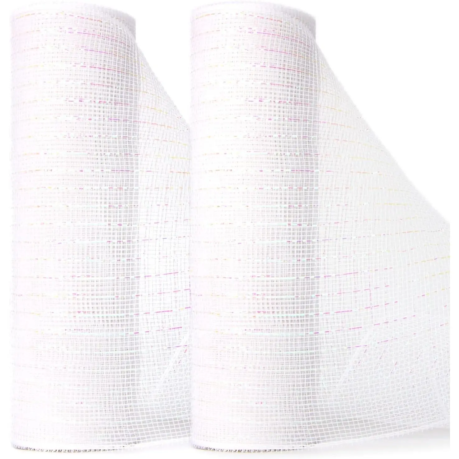2 Rolls White Mesh Ribbon,10 inch x 30 (10Yard) Each Roll,Metallic White with Iridescent Foil,Christmas Ribbon for Wreath Swags and Decorating