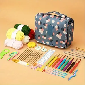 1pc Heart-Patterned Knitting & Crochet Tool Organizer Bag - Multicolor Hooks, Tape Measure & More Storage Solution in Coffee/White - for Craft Enthusiasts, Crochet Items, Crochet Tool Holder, Functional Organizer, Versatile Craft Pouch, Sewing Storage