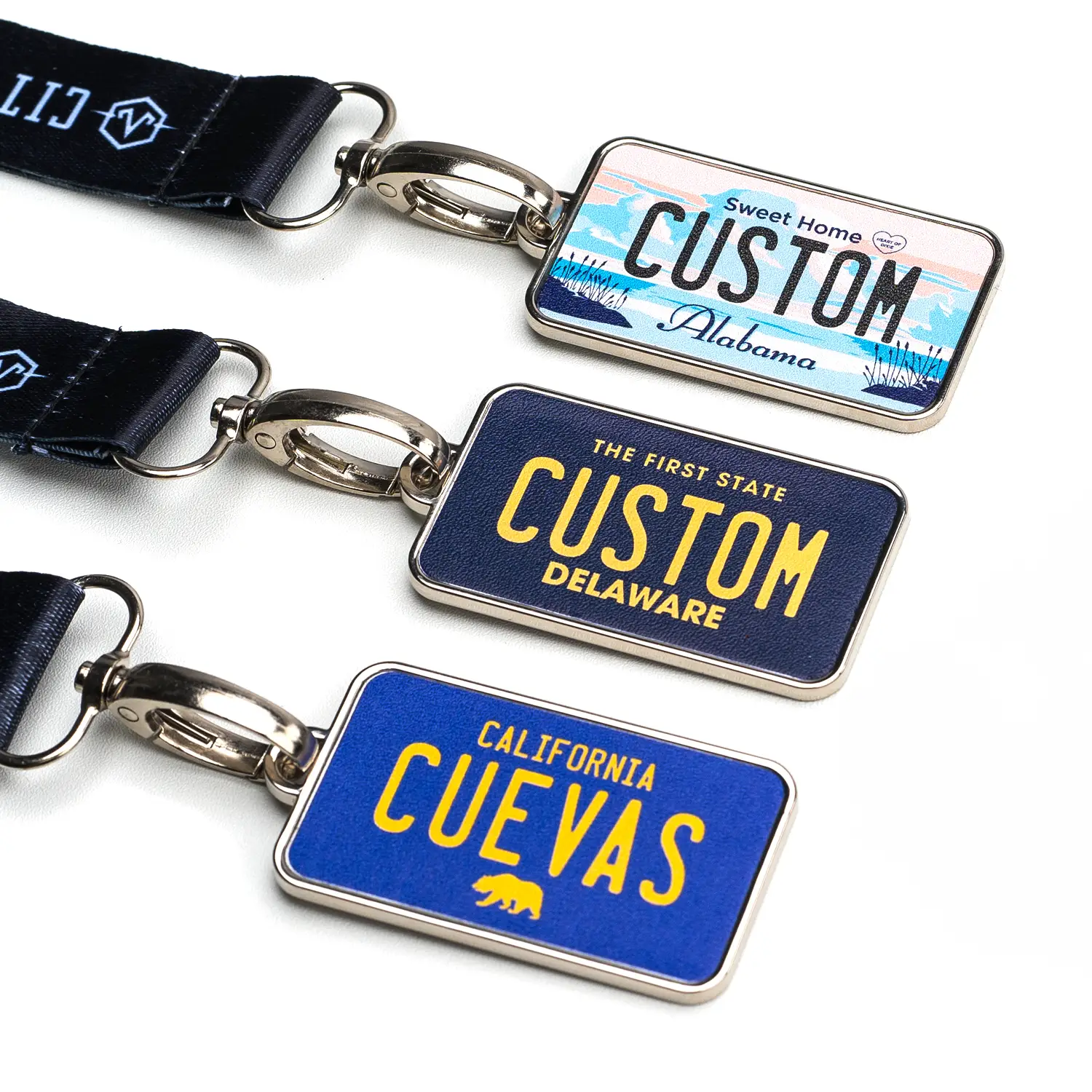 U.S. License Plate Pendants - incased in metal - includes lanyard and pendant