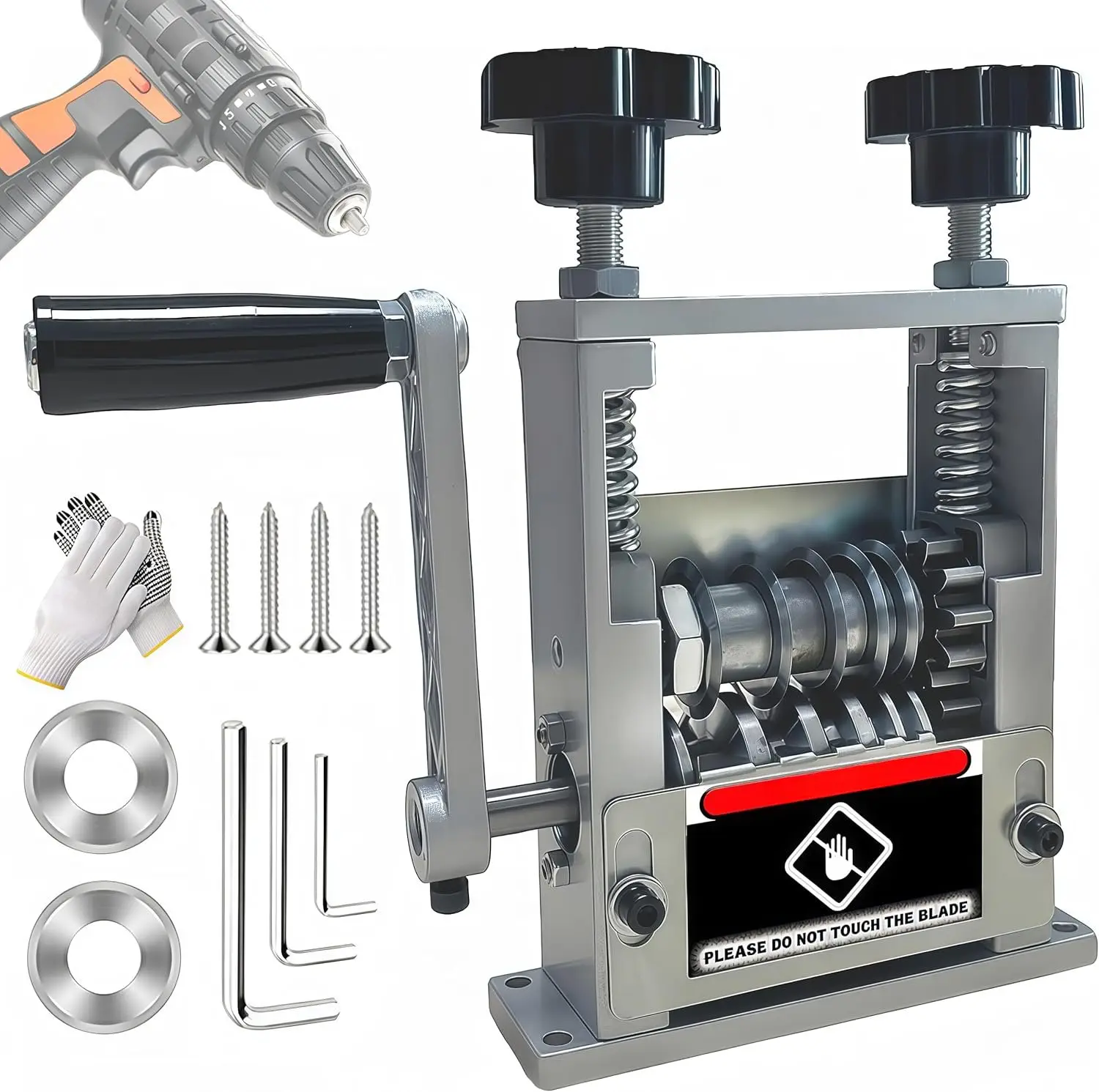 Manual Wire Stripper Machine,Drill  Hand Crank Wire Stripper Tool With 6 Channels and 5 ,Wire Stripping Tool for 0.06"-0.65" Scrap Wire,Scrapping Copper Wire Peeler Machine (Silvery)