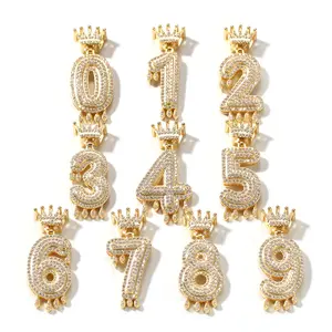 Crown Number Drop Zircon Pendants - Personalized Hip-Hop Necklace Accessories