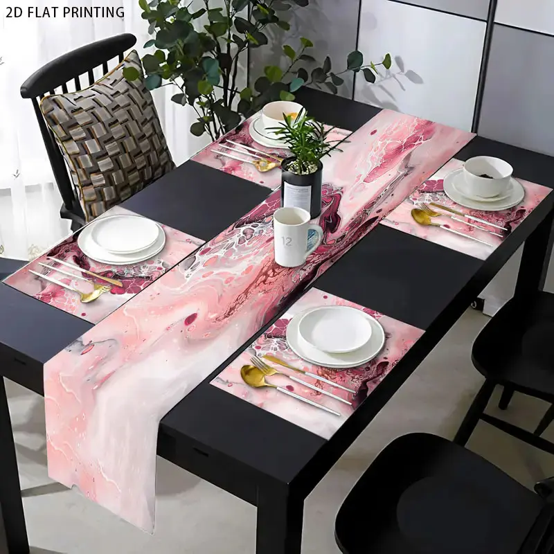 1 piece/4 piece/5 piece set/7 piece set, table flag placemat set, Abstract Table Linen, Rectangular, abstract pink marble pattern, Aesthetic, wedding holiday birthday gift, kitchen table decoration, home party decoration, Table Protection