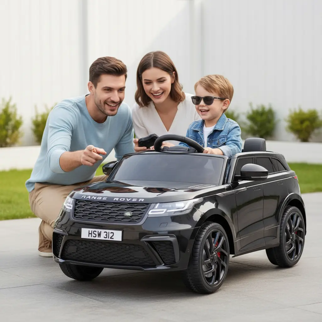 GARVEE Licensed 12V Battery-Powered Land Rover Ride-On Electric Car for Ages 3-8, with Manual Pull Rod, Parent Remote Control, MP3 Player, Rocking Feature, Horns, 4-Wheel Shock Absorbers, Safe Material, Multiple Colors, Ride On Wheels