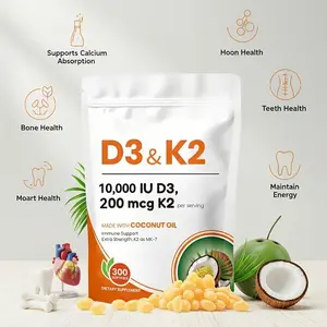 Vitamin D3 5000 IU with K2 MK-7 Softgels – Coconut Oil Formula for Better Absorption – Supports Bone Health & Calcium Absorption – Easy to Swallow – 300 Softgels