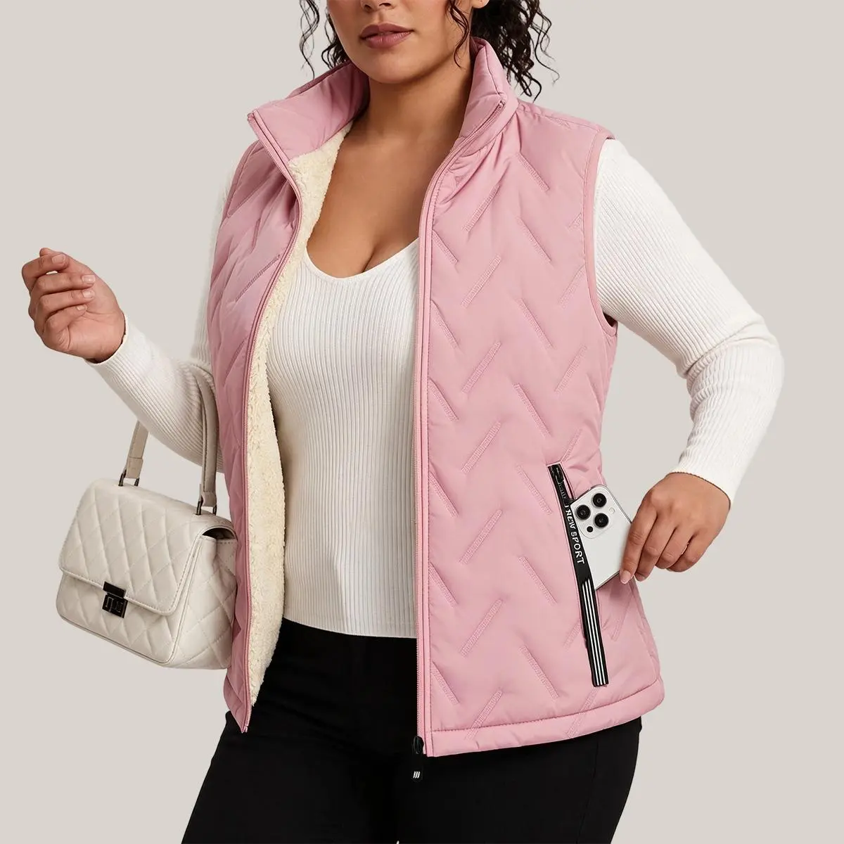 Women’s winter fleece-lined, thick vest—sleeveless outerwear sports top suitable for autumn and winter, ideal for everyday wear, home leisure, and city commuting.