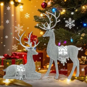 Set of 2 Christmas Reindeer Statues, 11.3" Silver Decorative Deer Sculptures for Home Decor, Elegant Holiday Ornament for Living Room, Table Centerpiece, Christmas Decoration Gift